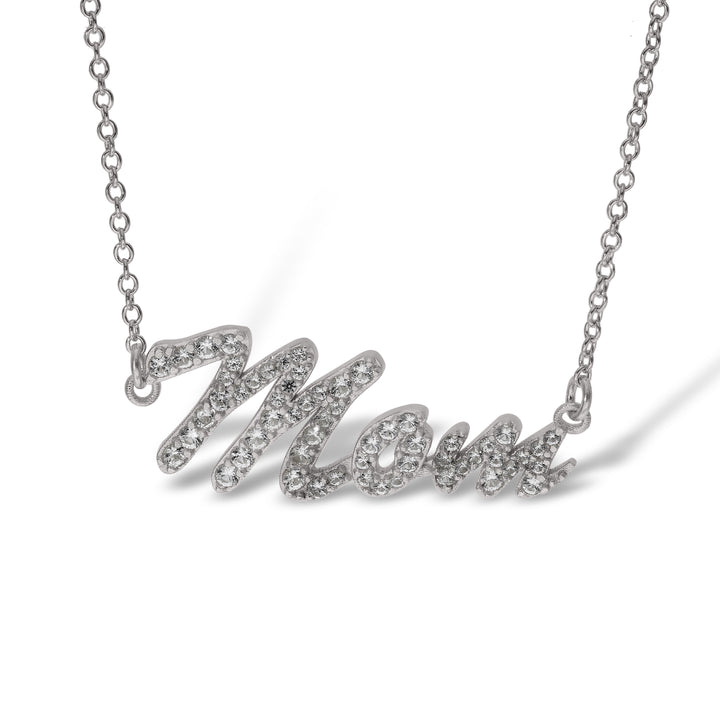 Sterling Silver Mum, Nan, Sister, Mom Necklace with White Sapphire set