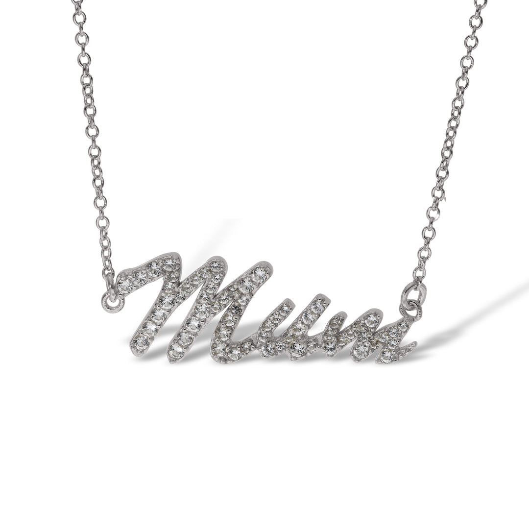 Sterling Silver Mum, Nan, Sister, Mom Necklace with White Sapphire set