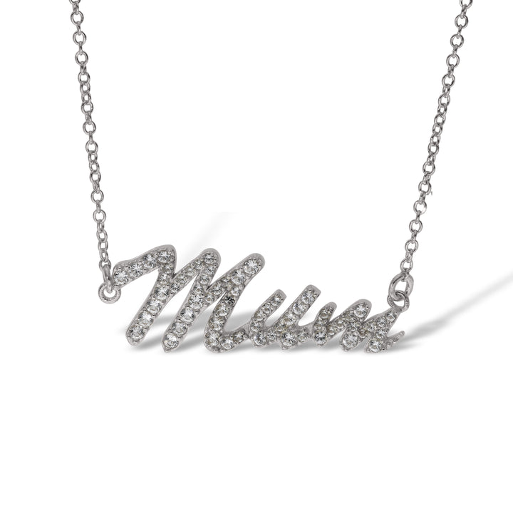 Sterling Silver Mum, Nan, Sister, Mom Necklace with White Sapphire set