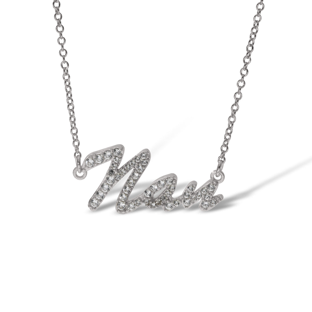 Sterling Silver Mum, Nan, Sister, Mom Necklace with White Sapphire set