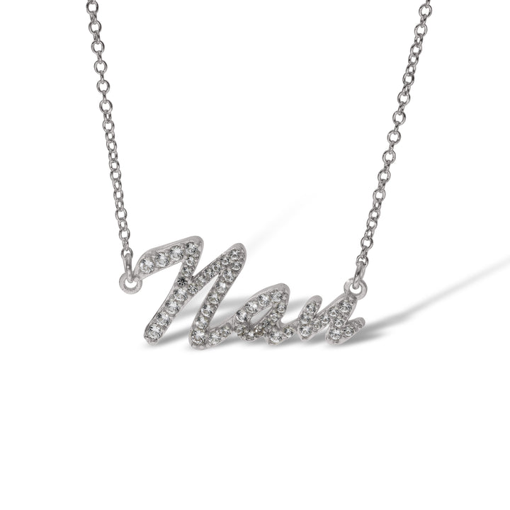 Sterling Silver Mum, Nan, Sister, Mom Necklace with White Sapphire set