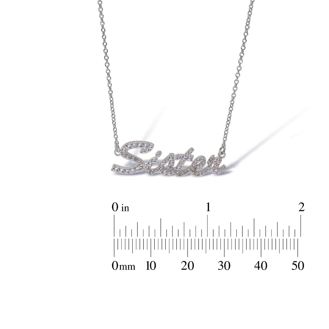 Sterling Silver Mum, Nan, Sister, Mom Necklace with White Sapphire set