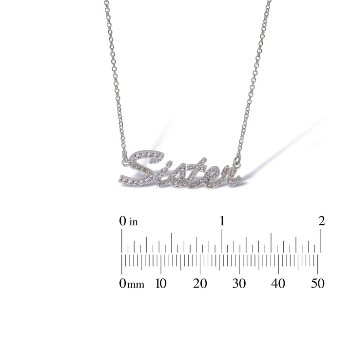 Sterling Silver Mum, Nan, Sister, Mom Necklace with White Sapphire set