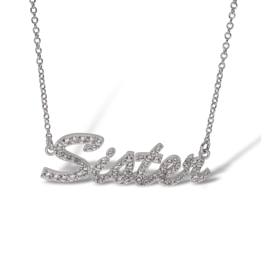 Sterling Silver Mum, Nan, Sister, Mom Necklace with White Sapphire set