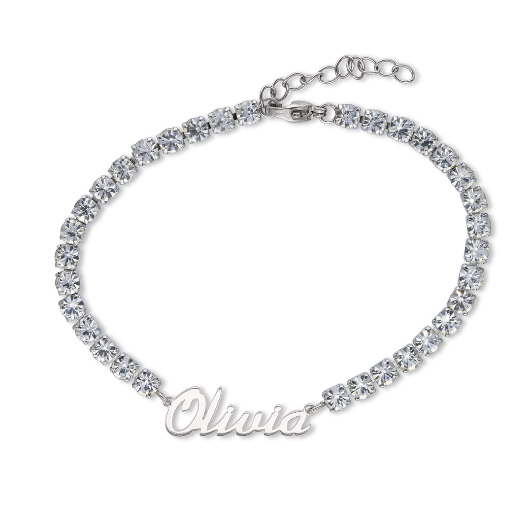 Custom Tennis Bracelet with Name – Silver Nameplate & Pink or Clear Zirconia's