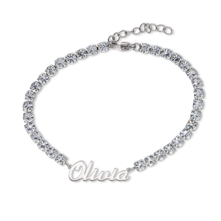 Custom Tennis Bracelet with Name – Silver Nameplate & Pink or Clear Zirconia's