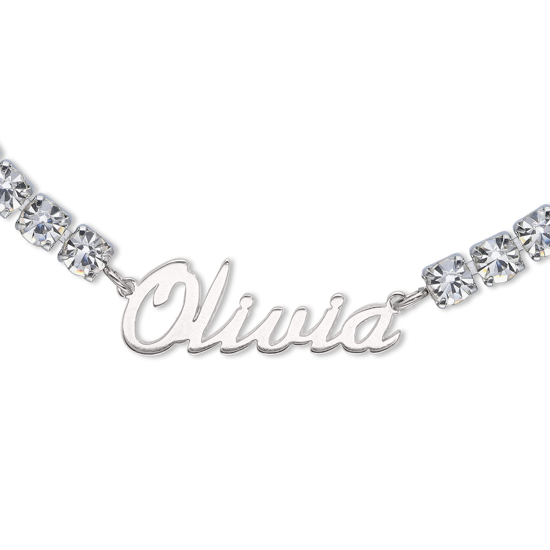 Custom Tennis Bracelet with Name – Silver Nameplate & Pink or Clear Zirconia's