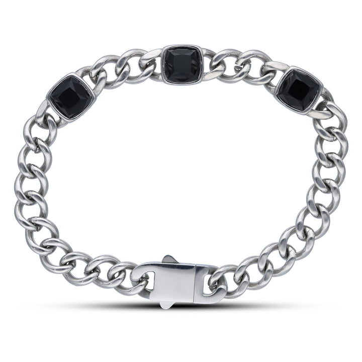 Gents Stainless Steel Curb Onyx Bracelet