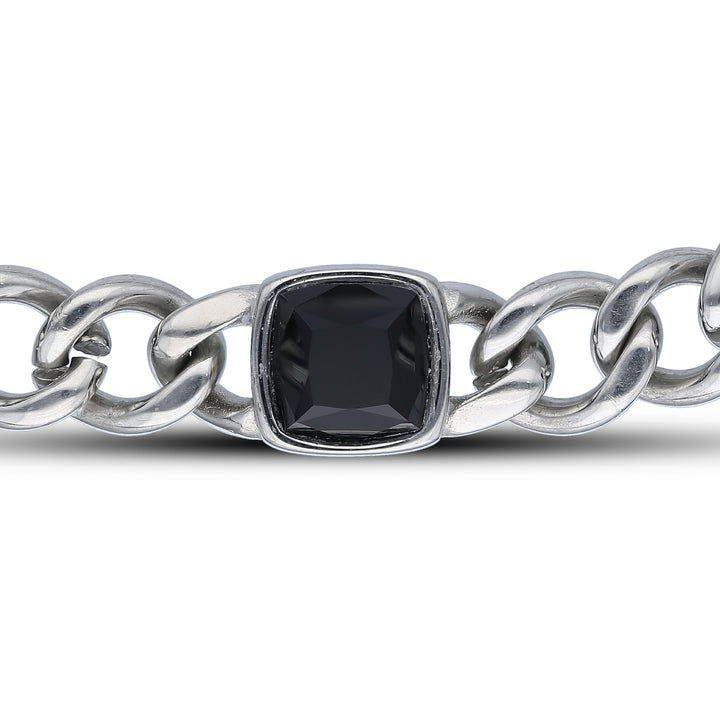 Gents Stainless Steel Curb Onyx Bracelet