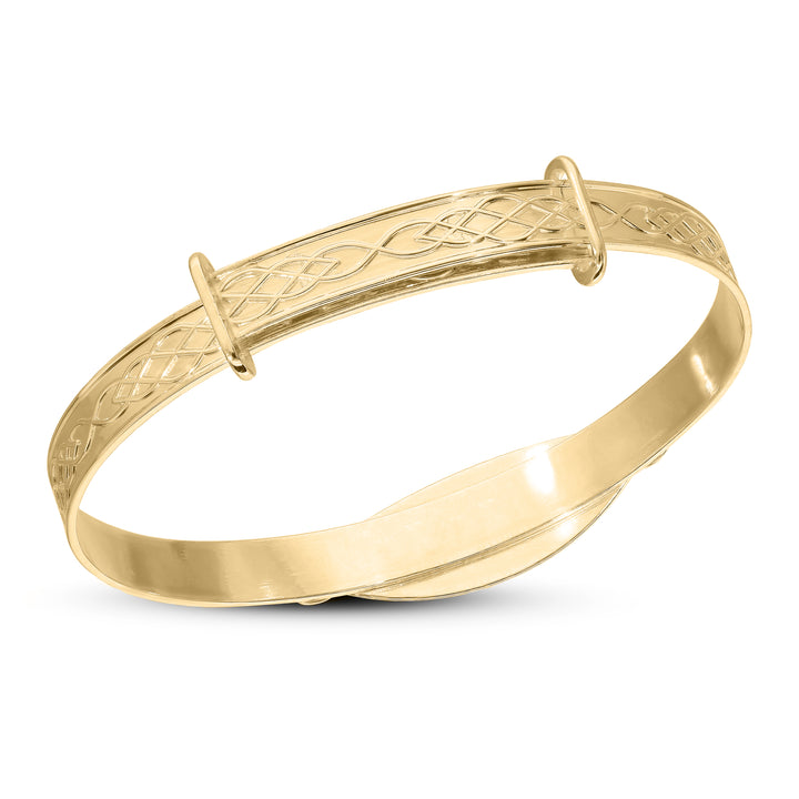 Children’s Personalised CZ Celtic Baby Bangle in Silver or 18ct Yellow Gold plated (0-1 years)