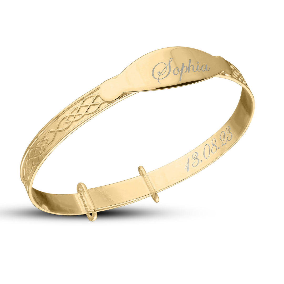 Children's Customised inside Celtic Baby Bangle in Silver or 18ct Yellow Gold plated (0-1 years)