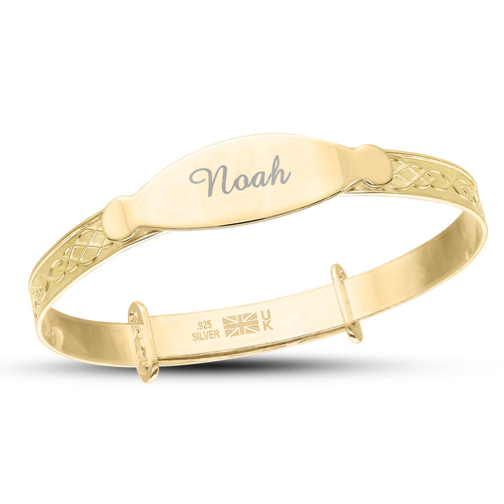 Children's Customised Celtic Bangle in Silver or 18ct Yellow Gold plated (0–5+ years)