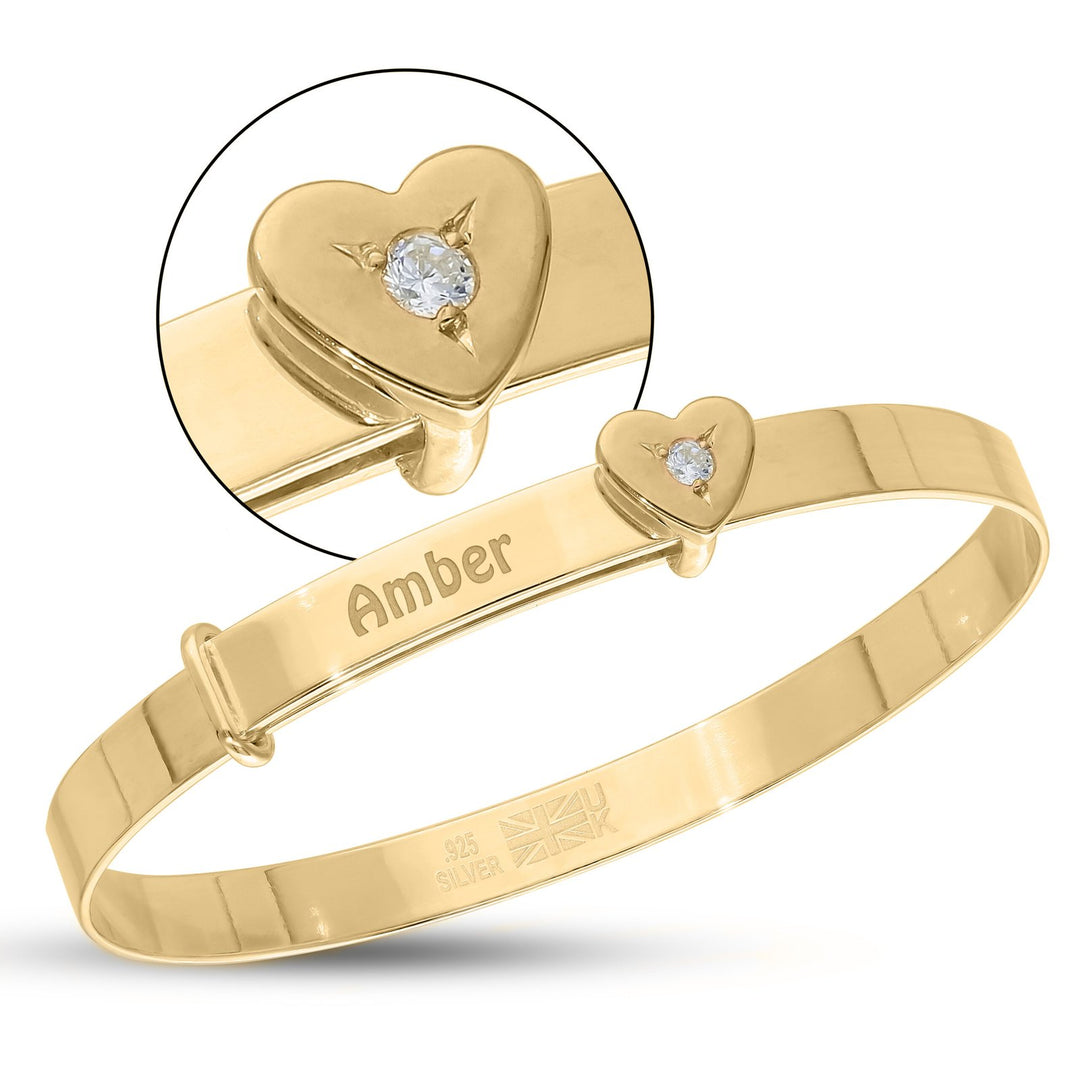 Children's Personalised Silver Heart Bangle in 18ct Gold Plated (0-3 years)