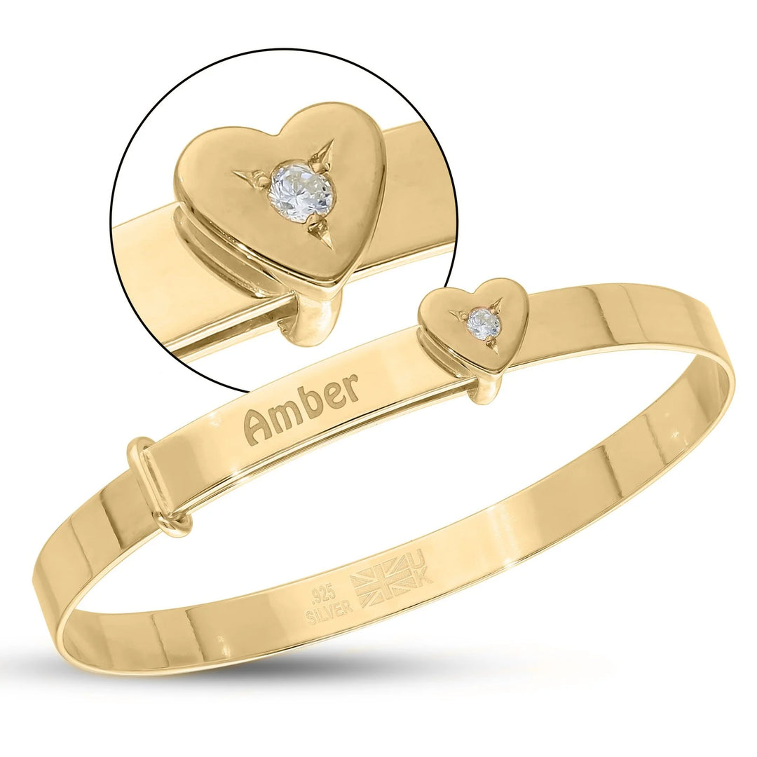 Children's Personalised Rose or Yellow or Silver Gold Heart Bangle (0-3 years)