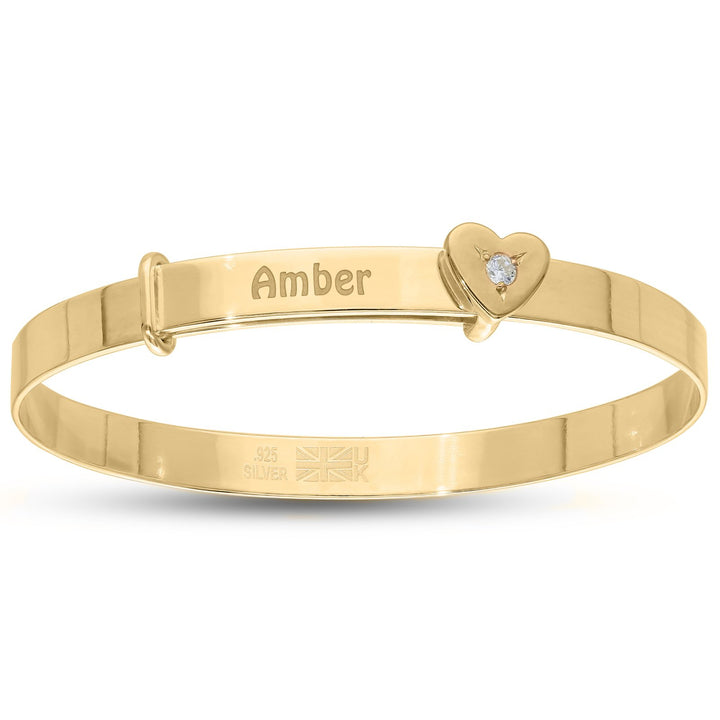 Children's Personalised Heart Bangle in Gold Plated (0-3 years)