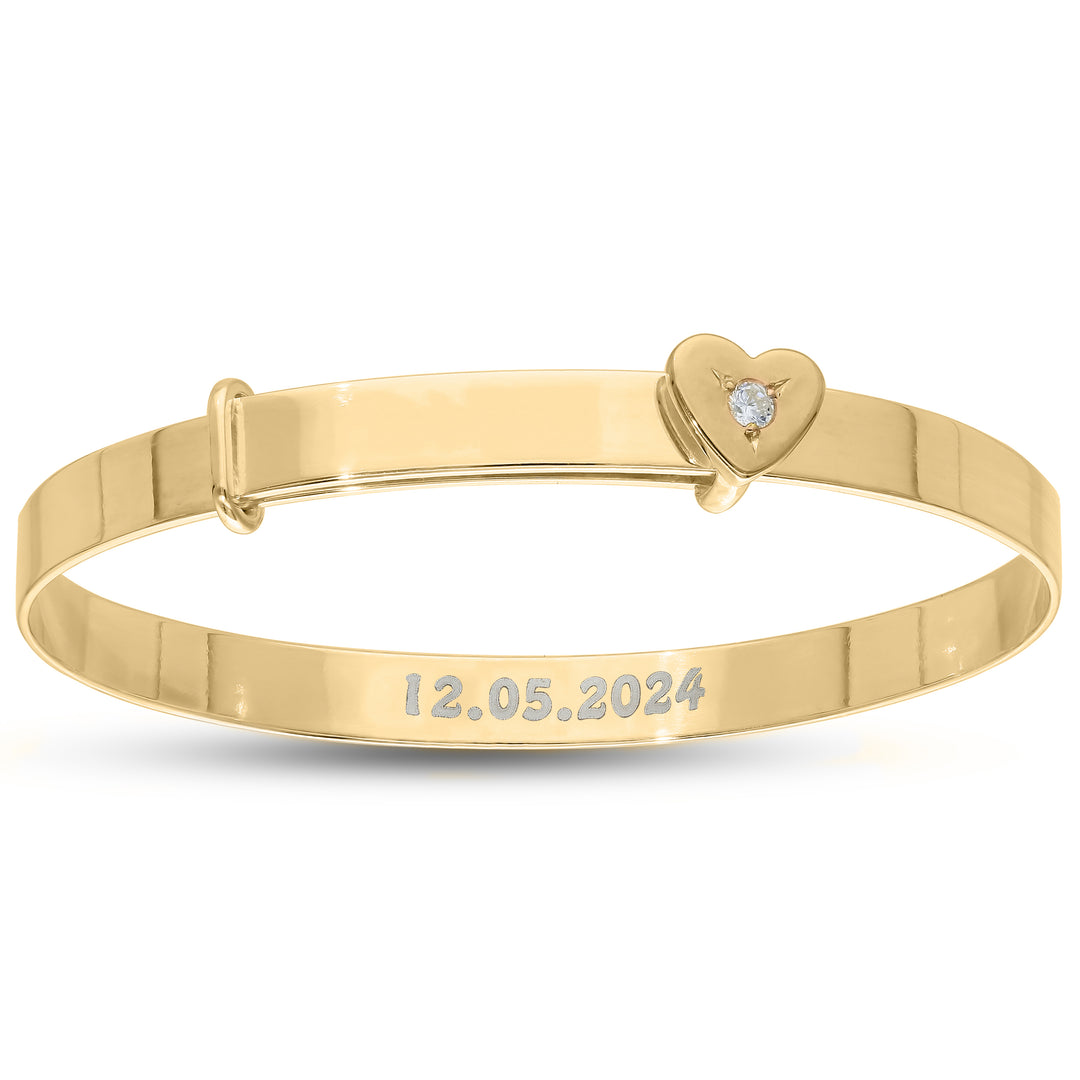 Children's Personalised Silver Heart Bangle in 18ct Gold Plated (0-3 years)