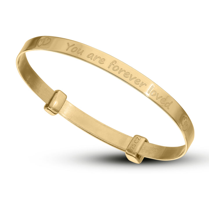 Children's Personalised "You are Forever Loved" Birthstone Bangle in Silver or 18ct Yellow Gold plated (0-3 years)