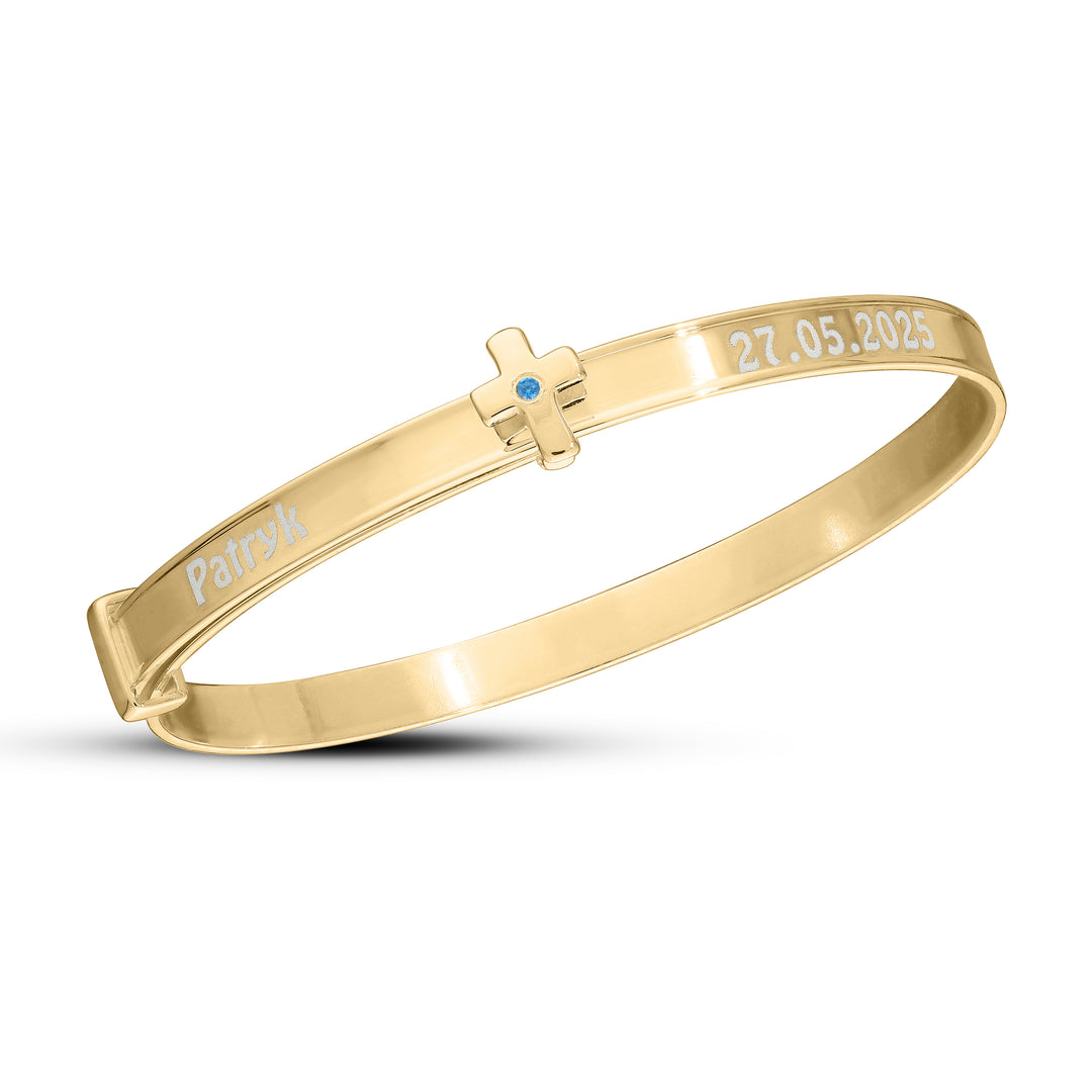Personalised Unisex Baby Bangle Set with Cross and Birthstone (0-3 yrs)