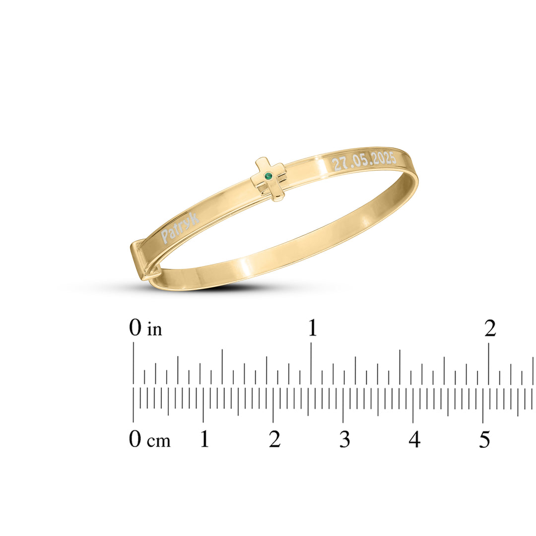 Personalised Unisex Baby Bangle Set with Cross and Birthstone (0-3 yrs)