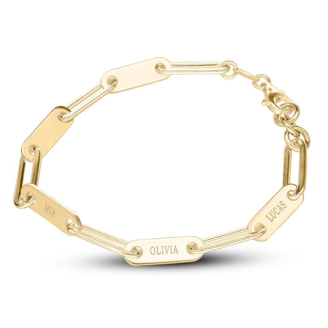 925 Personalised Paper Clip Chain Bracelet Sterling Silver or Yellow Gold Plated