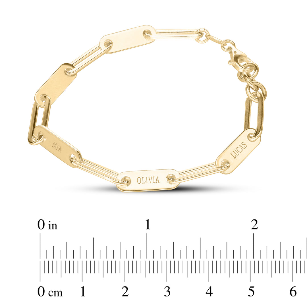 925 Personalised Paper Clip Chain Bracelet Sterling Silver or Yellow Gold Plated