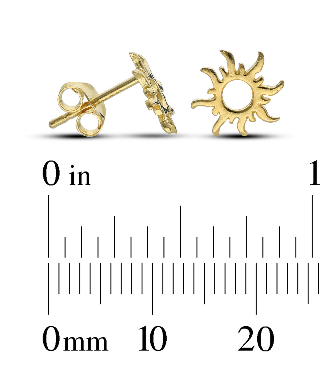 Gold Plated Stud Earrings, 925 Mix Shape, Sun, Evil Eye, Shell, Floral, Butterfly,