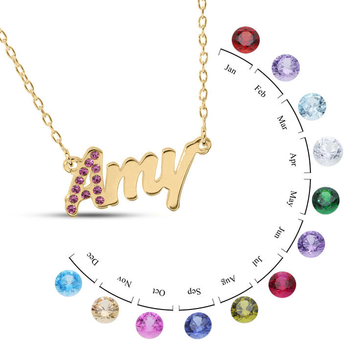 Personalised 925 Name Necklace with Crystal's Birthstones