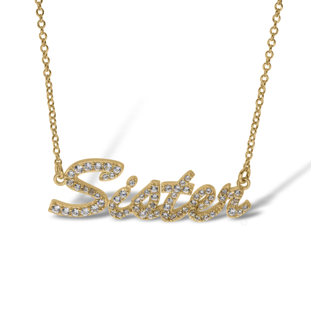 Sterling Silver Mum, Nan, Sister, Mom Necklace with White Sapphire set