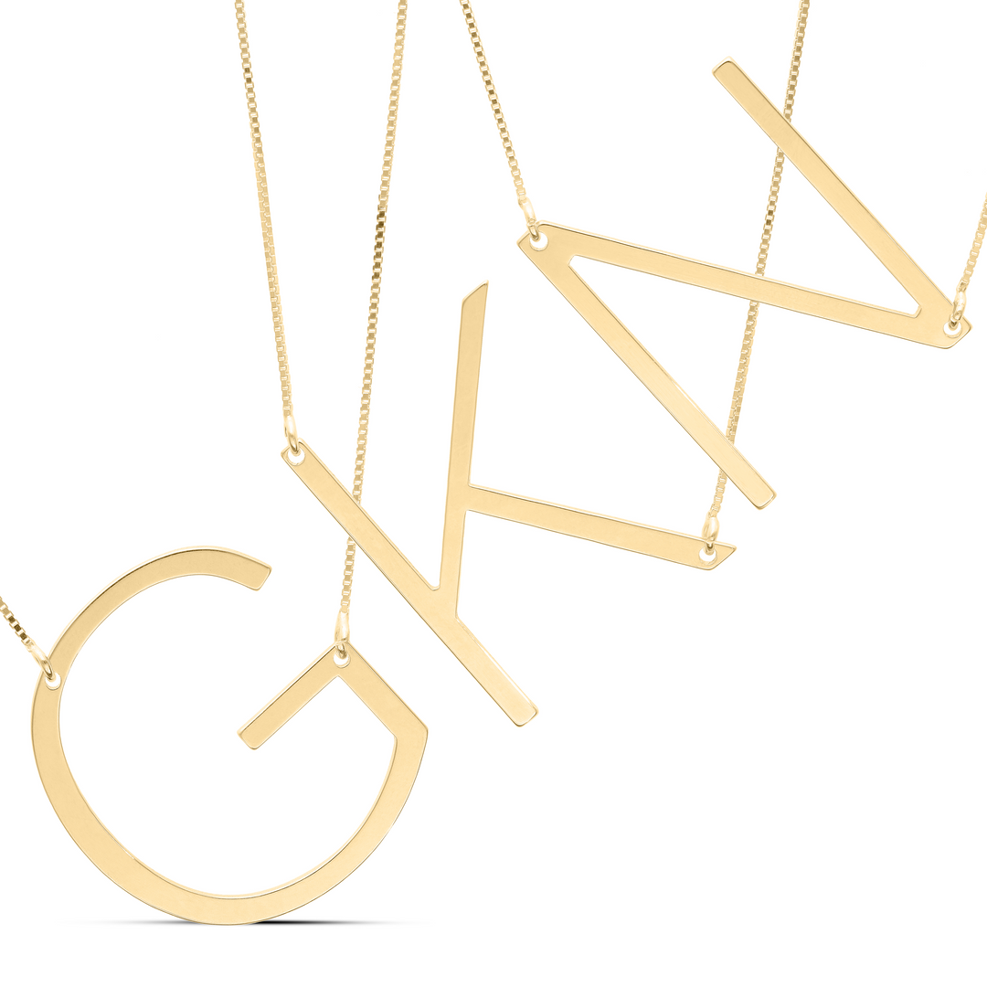 Personalised Capital Large Single Initial Pendant, Silver or Gold Plated Large Letter Necklace