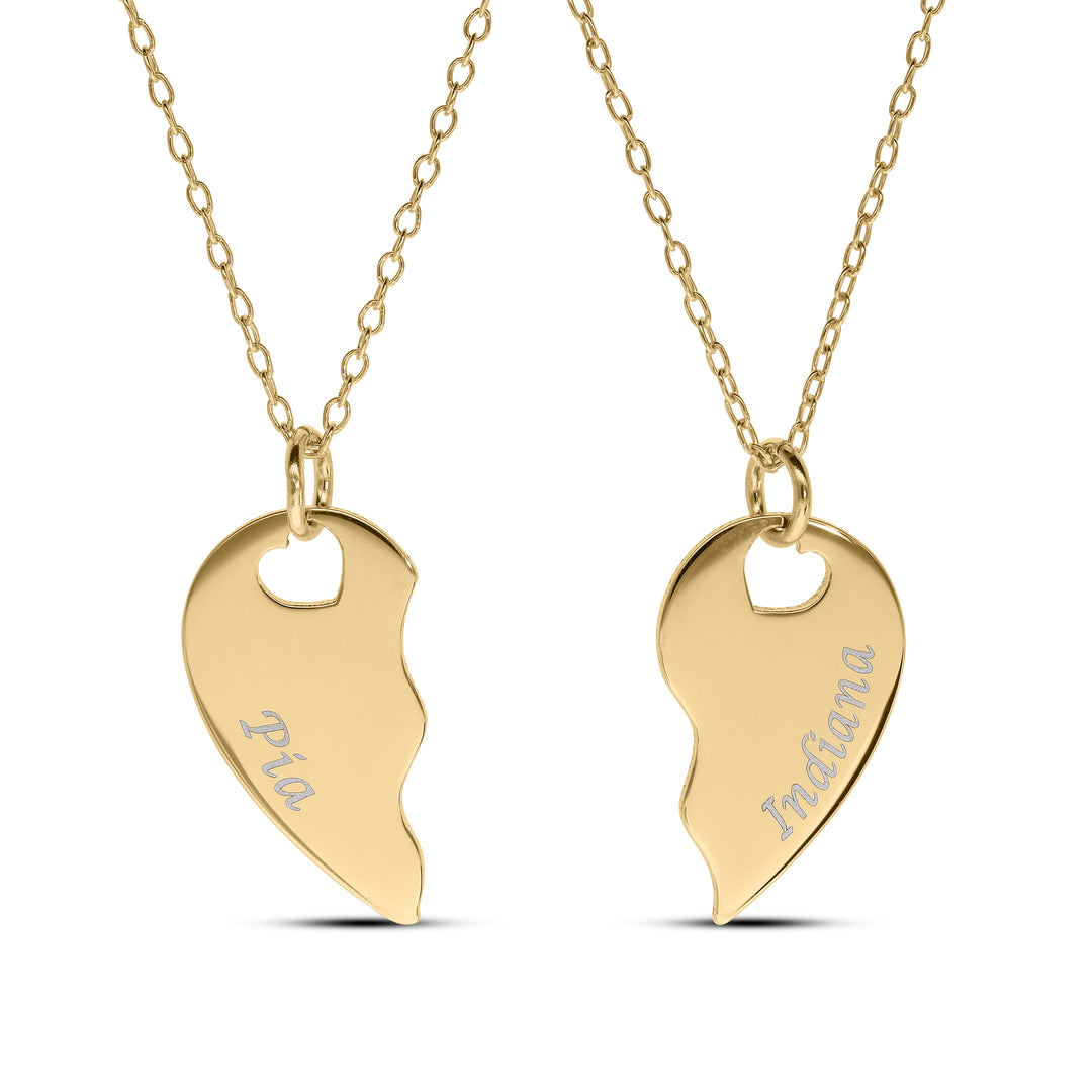 Personalised Friendship Necklace – 2 Hearts Pendant for Best Friends or Girlfriend – Custom Gift for Her