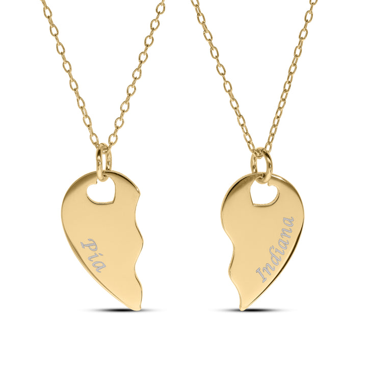 Personalised Friendship Necklace – 2 Hearts Pendant for Best Friends or Girlfriend – Custom Gift for Her