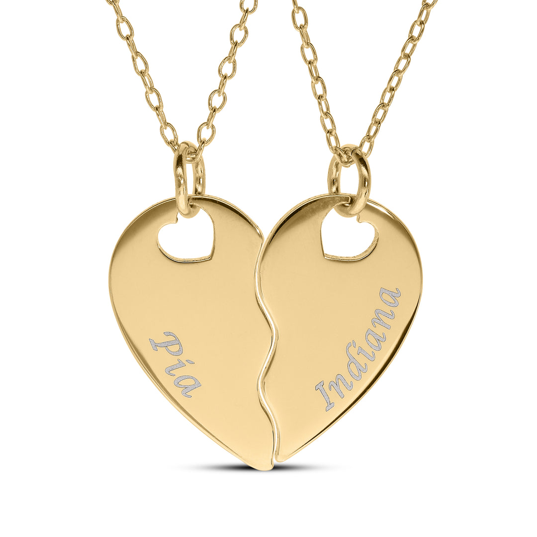 Personalised Friendship Necklace – 2 Hearts Pendant for Best Friends or Girlfriend – Custom Gift for Her