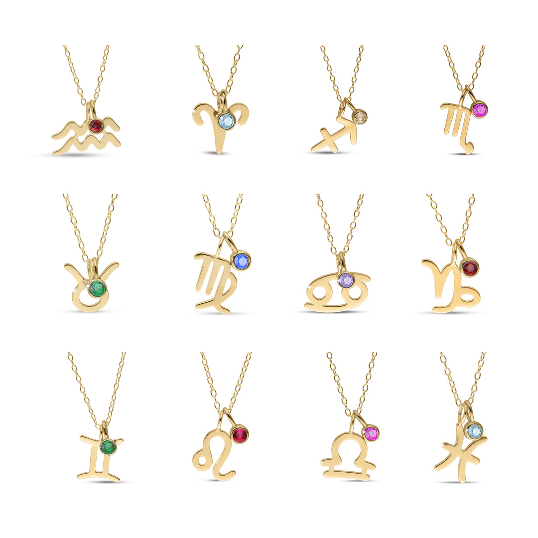 Gold Plated Zodiac Sign with Birthstone
