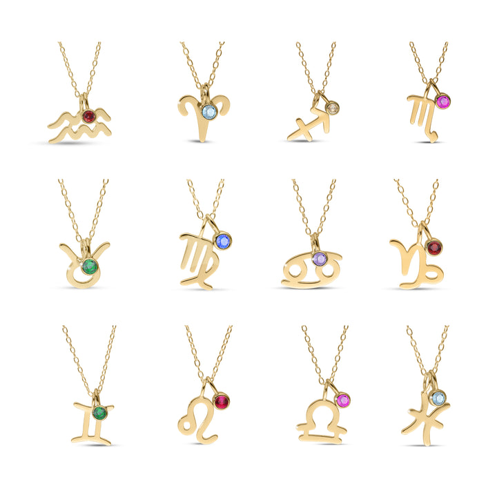 Gold Plated Zodiac Sign with Birthstone