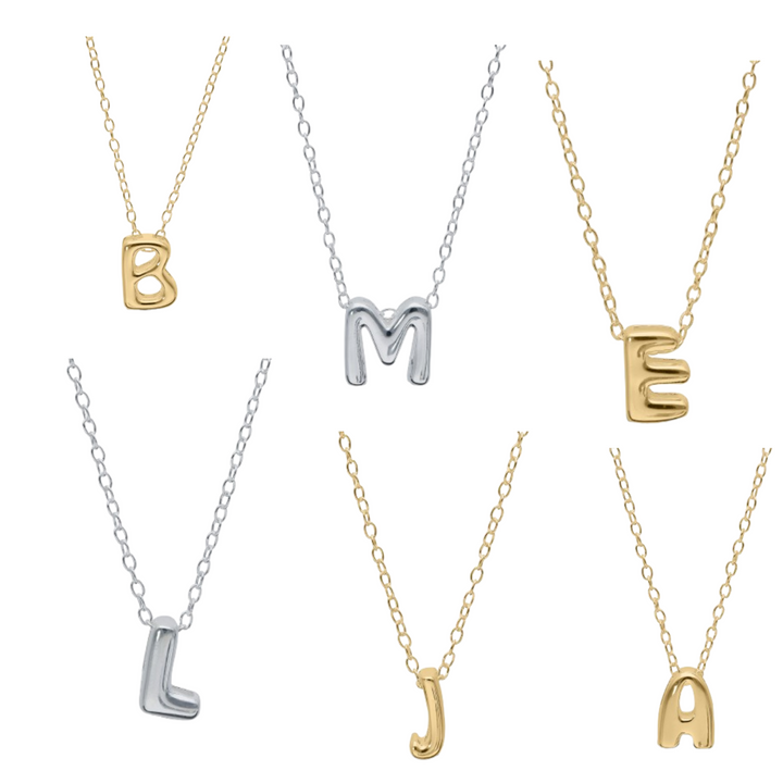 Personalised 925 Sterling Silver Balloon Effect Initial Necklace, Bubble Letter Pendant