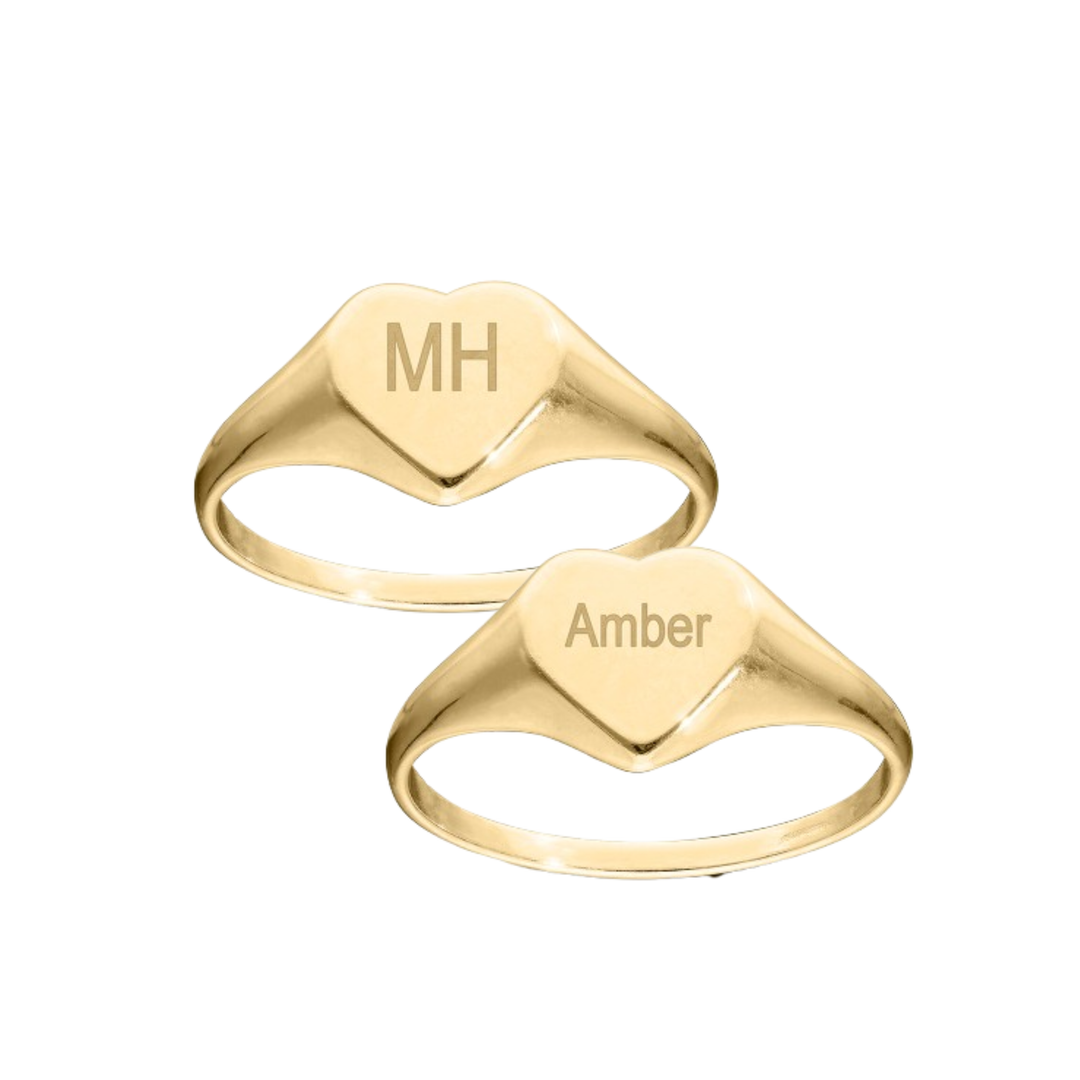 Personalised Heart Signet Ring in Sterling Silver or Gold Plated – Valentine’s Gift