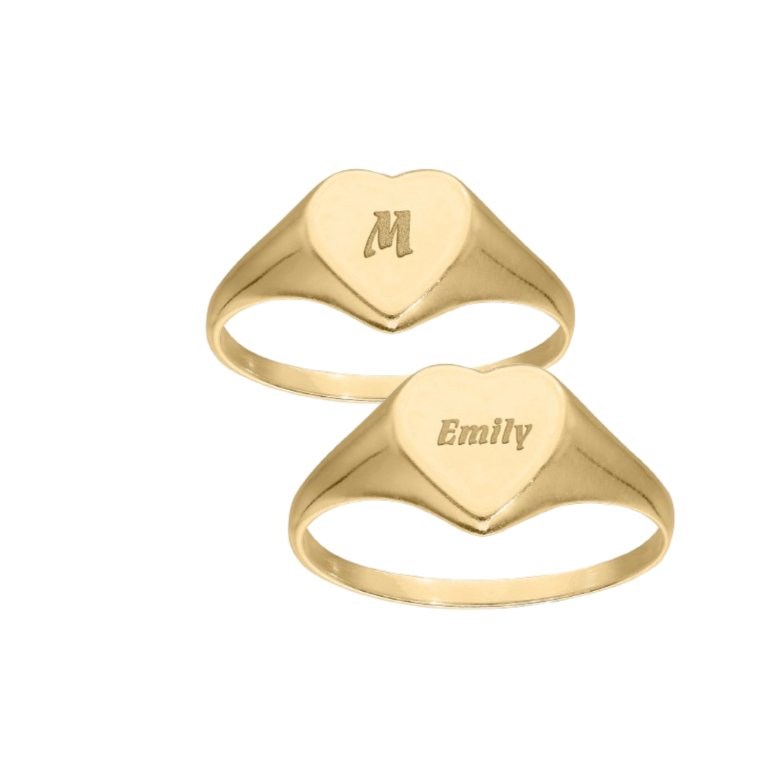 Personalised Heart Signet Ring in Sterling Silver or Gold Plated – Valentine’s Gift