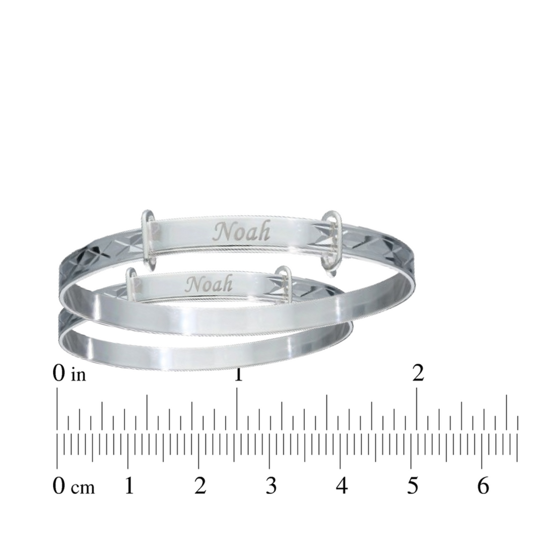 Personalised 925 Sterling Silver Children's Bangle, Diamond Cut Bracelet for Girl and Boy 0-3yrs