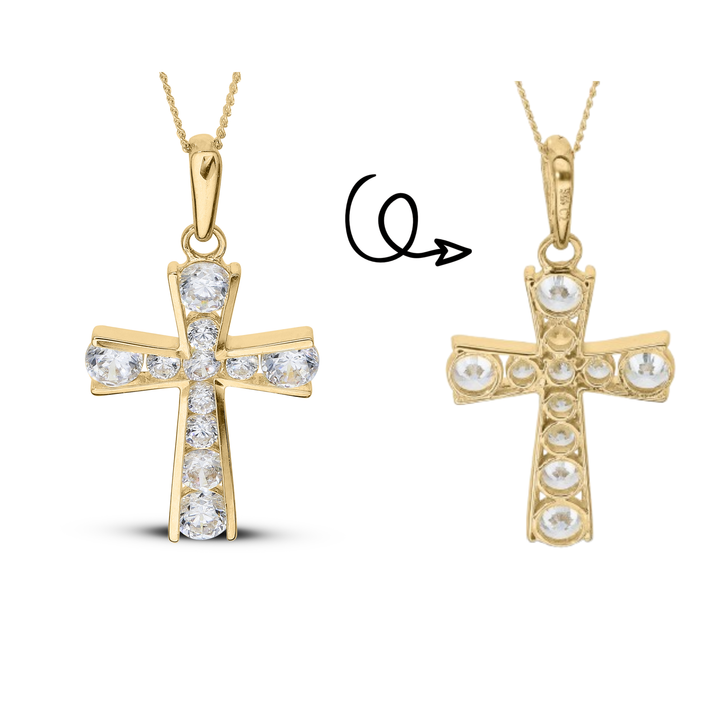 9ct Gold Delicate Kids Cross Pendant with Cubic Zirconia – Perfect for Communion or Confirmation