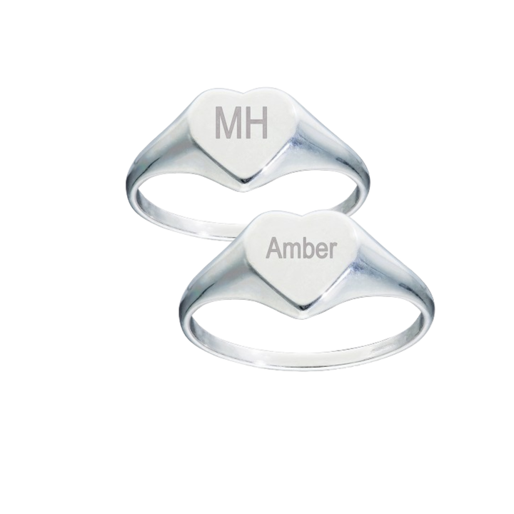 Personalised Heart Signet Ring in Sterling Silver or Gold Plated – Valentine’s Gift