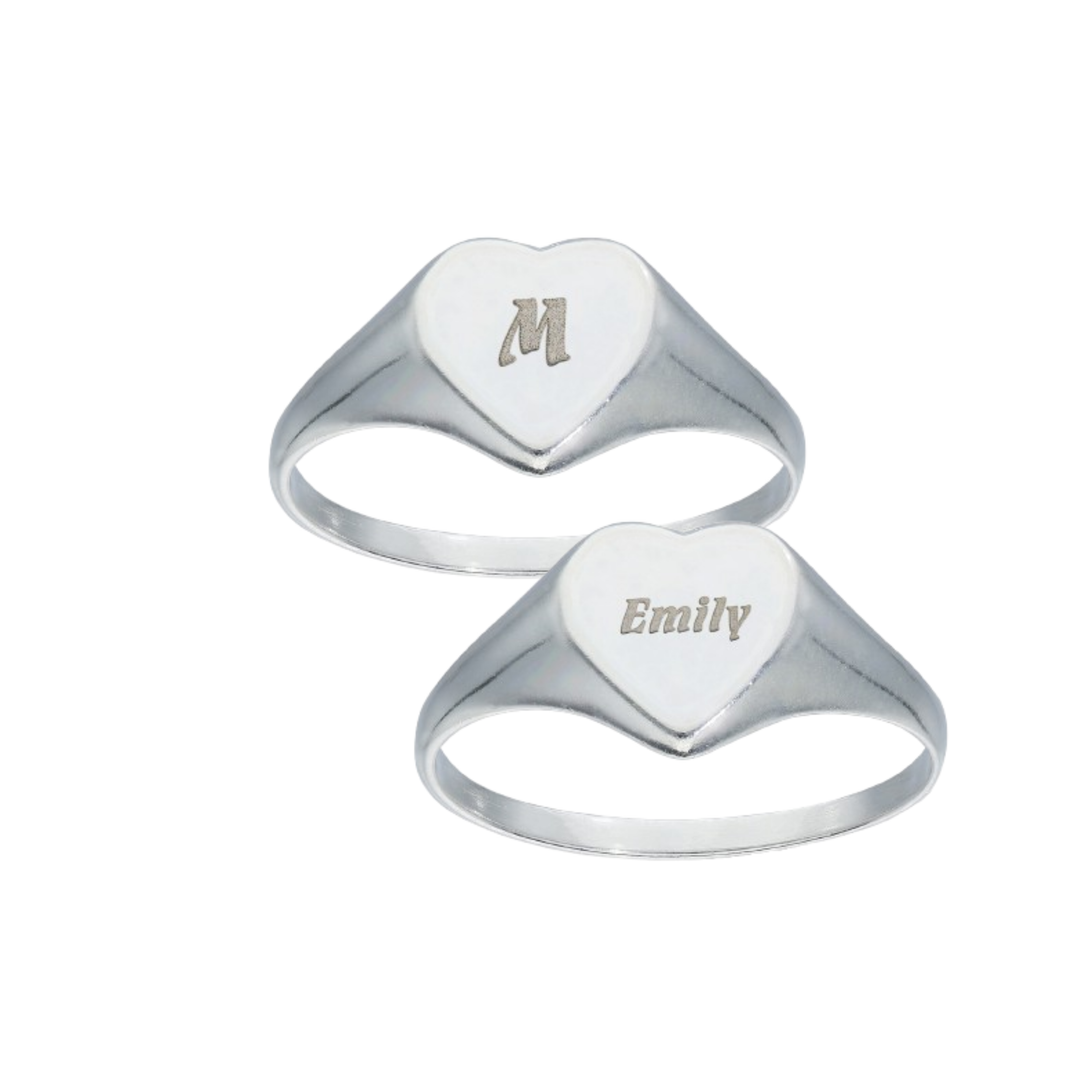 Personalised Heart Signet Ring in Sterling Silver or Gold Plated – Valentine’s Gift