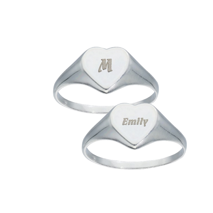 Personalised Heart Signet Ring in Sterling Silver or Gold Plated – Valentine’s Gift